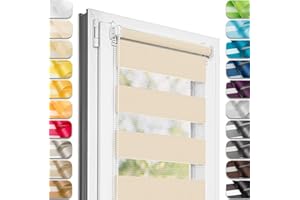 ‎ESTIKA Estika Doppelrollo Klemmfix ohne Bohren - 45 cm x 220 cm - Beige - 27 Stoff Farben, Tag und Nacht Duo Rollo, Rollos für Fenster ohne Bohren, Fenster sichtschutz (45 cm Stoffbreite)