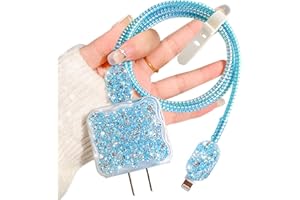 DIYGODY Lussuose Set di Cavi Protettivi con Design a Paillettes per iPhone, Simpatici USB Type-C Caricabatterie Protezioni per iPhone, Antirottura del Cane Gatto Accessori di Protezione per Cavo Linee Dati