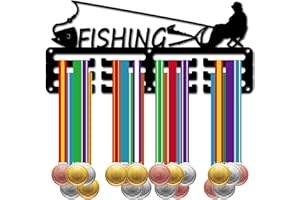 CREATCABIN Soporte Medallas Pesca,Estante Colgar Medallas,Ganchos Metal,Montaje En Pared,Hierro,Marco Pequeño,Colgadores Medallas Deportivas,Organizador para,Premios,Medallista Pesca,29x13cm,Negro