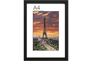 LVAOUO A4 Wooden Picture Frames, 21 x 29.7cm Versatile Black A4 Frame, Supports Landscape or Portrait Orientation, with Plexiglass and Stand, Without a bracket