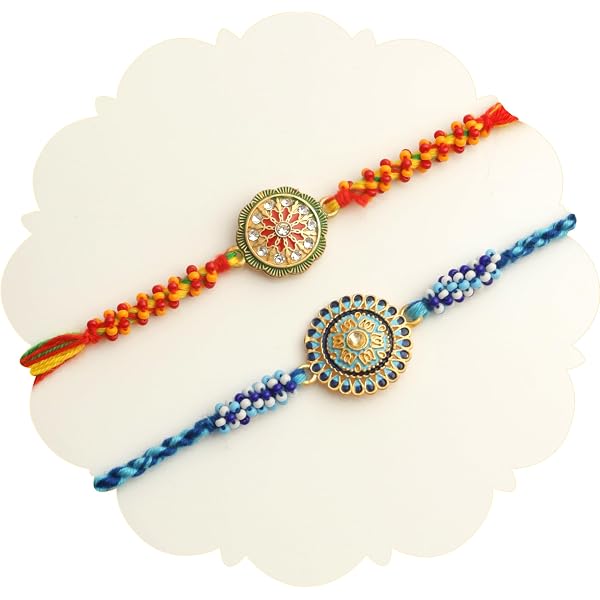 Rakhi Set For Brother & Bhabhi - 2-Piece Kundan Rakhi Bracelets For Raksha Bandhan | Traditional Gift