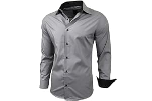 Baxboy Herren-Hemd Slim-Fit Bügelleicht Für Anzug, Business, Hochzeit, Freizeit - Langarm Hemden für Männer Langarmhemd R-44