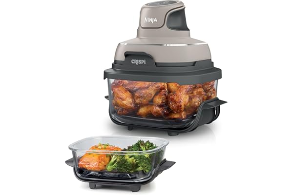Ninja CRISPi Friteuse sans huile portable, 3,8L, 4-en-1 : Frire sans huile, Rôtir, Garder au chaud, Recroustiller, Design compact, 2 récipients avec couvercles, 1 700 W, Pierre FN101EUST