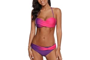 Tuopuda Costume da Bagno Donna Bandeau Bikini Set Push Up Imbottito Costumi Mare Due Pezzi Brasiliana Bikini Gradient Color Spiaggia Swimwear Sexy Top Triangolo Reggiseno con Slip Vita Bassa