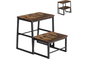 LIANTRAL Stołek 2 w 1 dla dorosłych i dzieci, solidna metalowa rama, drewniana deska, pomocnik, nośność do 158 kg, podnóżek do wysokiego łóżka, stołek do domu, biura, kampera, rustykalny brązowy