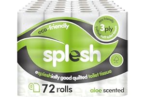 Splesh by Cusheen Toilet Roll 72 Rolls - Aloe Vera Scent Bulk Family Pack | Soft 3 Ply Quilted Bathroom Tissue Loo Rolls | Eco-Friendly, Sustainable Toilet Paper