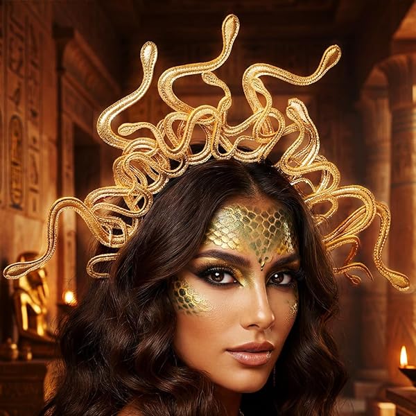 Medusa Gioielli Donna Parure - Collana, Braccialetti, Orecchini e Anello Serpente in Oro - Accessori Per Feste, Regalo Di Gioielli di Halloween e Carnevale