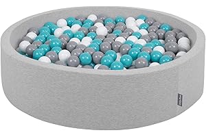 KiddyMoon Piscina De Bolas 120X30cm/300 Bolas Redondo Grande para Ninos,Hecha En La UE, Gris Claro:Gris/Blanco/Turquesa