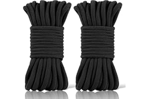 lohey 2 Pack Soft Cotton Rope, 10 M/33 Feet 8 MM Thick Multipurpose Durable Long Rope All Purpose Black Rope Cord for DIY Craft Projects Hanging Bundling