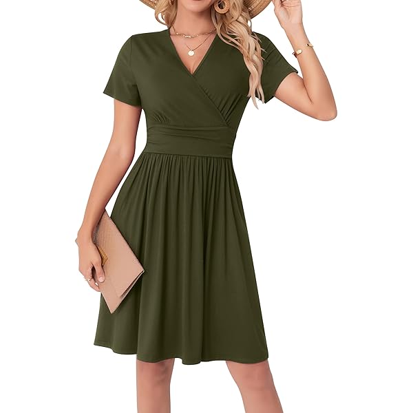 Green Pleated Swing Dress Boho Casual Dresses With Short Sleeves SheIn  Women's Bishop Sleeve Mini Dress, A-line Dresses, Elegant