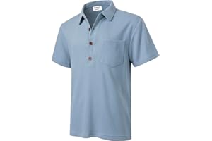 Harbrosrce Polo Gaufre Coton Piqué T-Shirt Golf Tennis Polo à Manches Courtes avec Poche D'été