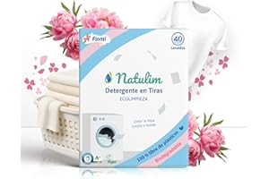 Natulim - Detergente en Tiras para Lavadora (40 Lavados) - Incluye efecto Suavizante, Ecológico, Hipoalergénico, Made in Spain - Ropa limpia y suave sin ensuciar el Planeta (Fragancia Floral)