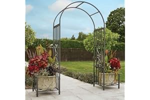 Gr8 Garden Patio Large Black Metal Rose Arch With Planters Wedding Archway Ornament Arbour Pergola For Climbing Plants Trellis Support