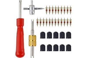 KZNKZN 33 Pcs Car Tyre Valve Removal Tool Set | Tyre Valve Repair Kit | Dual & Single Head Valve Core Remover | 4-Way Valve Tool | 10 Pcs Tire Valve Caps | 20Pcs Valve Cores | Fit for Car Bicycle Auto