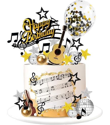Set Decorazioni Per Torte A Tema Rock And Roll – Chitarra, Note Musicali, Fiamme – Per Feste A Tema - 2