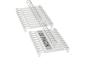 DEVESANTER Hosenbügel Platzsparend,20 Stück mit Clip Platzsparende Rockhalter mit 360 ° Schwenkhaken,Verstellbare Clips Hosenbügel,für Hängende Hosen Socken Röcke Mäntel,Weiß