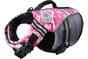 VIVAGLORY Giubbotto Salvagente Stile Sportivo per Cane con Flottabilità Aggiuntiva, Gilet da Nuoto Regolabile e Resistente per Cani Piccoli, Camo Rosa