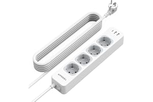‎TESSAN Gniazdo Wielokrotne TESSAN z Przedłużaczem 5M, Listwa Zasilająca z 1 USB C i 2 USB A, Wtyczka Wielokrotna z Wyłącznikiem, Listwa Zasilająca z Gniazda Dystrybucyjnego 2500W, Wielokrotna z USB