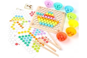 BANGTING Holz Montessori Spielzeug, Perlenwerkstatt Montessori, Clip Perlen Puzzle Brettspiele, Mathe Lernspielzeug,Kinder Vorschule Farben Sortier Stapelspielzeug für 3 4 5 6 Jahre alt Kinder