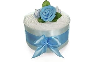 DUBISTDA -WINDELTORTEN- dubistda© Torta di pannolini per bambini, con fiori di rosa, regalo per nascita, 24 pezzi, regalo per bambini, baby shower (blu)