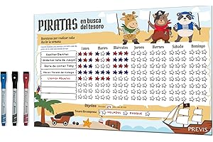 PREVIS Tabla de Recompensas para Niños en Español A4 21x30cm - Pizarra para Aprender Magnética - Fomenta el Buen Comportamiento de los Niños - Material Mejorado 100% Borrable Anti-Suciedad