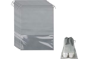 Ulife Mall 6 Pcs Travel Shoe Bag, Large Non-Woven Drawstring Shoes Storage Bag with Transparent Slot Clear Window Portable Waterproof Dustproof Shoes Pouch Packing Organizer for Men Women, Grey