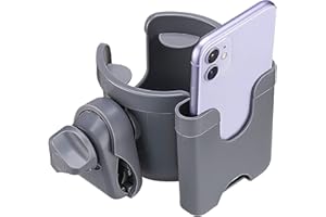 Suranew Portavasos para Cochecito con Soporte para teléfono/Organizador, Soporte Universal para Tazas de Bicicleta, Soporte 2 en 1 para Andador, Bicicleta, Silla de Ruedas, Caminante, Gris