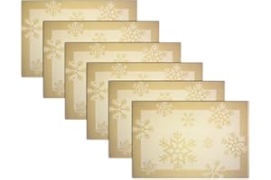 pigchcy Gold Snowflake Vinyl Placemats Heat-Resistant Table Mats Washable Easy Clean Plastic Placemats for Dining Table Set of 6 (45 x 30 cm)