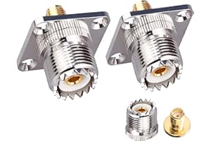 TUOLNK SMA hembra a UHF hembra Jack Panel de montaje en chasis Adaptador coaxial RF SO239 PL259 a SMA Adaptador de montaje en panel de brida de 4 orificios SMA a UHF Conector coaxial 2 unidades