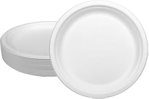 Ecorigin Platos desechables y ecológicos de caña de azúcar. Pack de 50 Unidades y 26 cm. Compostables y biodegradables.
