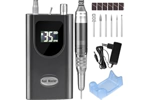 Ponceuse pour Ongles Professionnel 35000RPM, AZ GOGO Lime à Ongles Electrique Rechargeable Portable pour Manucure Pédicure avec Affichage LCD et 6 Embouts, Puissante, Silencieuse et Sans Vibration