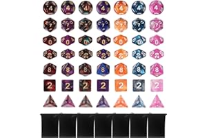 Hixava 49 Pezzi Dadi Poliedrici Dadi da Tavolo in Poliedrico 7 Colore Dadi di Gioco con 7 Borse di Velluto Nero per Dungeons and Dragons RPG DND MTG Table Board Roll Play Games D20 D12 D10 D8 D6 D4