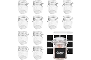 Legpador 12 Piezas Botes Especias Cristal con Etiquetas y Bolígrafo, Tarros con Tapa Hermética, Frascos Especiarias Hermeticos para Cocina(100ML)