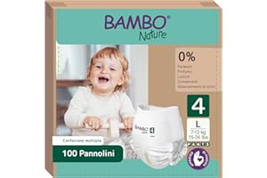 Bambo Nature Pannolini taglia 4 (7-12 kg) 100 pz Pacco mensile | Pannolini a mutandina con protezione dalle fuoriuscite migliorata | Massimo comfort per i bambini | Dermatologicamente testati