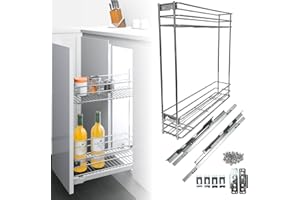 Evotrade Cestello Estraibile Cucina, Carrello Scorrevole Ammortizzato Acciaio Inox Estrazione Totale - Porta Bottiglie Barattoli Utensili (Per Modulo 30 CM)