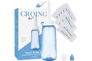 CROING 𝗜𝗿𝗿𝗶𝗴𝗮𝘁𝗼𝗿𝗲 𝗡𝗮𝘀𝗮𝗹𝗲 - 120 x Sale + 1 x Neti Lota Bottiglia (300ml) - Irrigatore Nasale per Lavaggi Nasali Neti Pot per Irrigazione Nasale con due Beccucci - Sinus Rinse kit