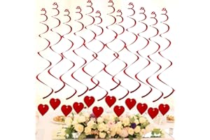 UDIKEFO Valentines Decorations,12 PCS Heart Hanging Decoration for Valentines Day, Heart Ceiling Decorations,Red Love Heart Ceiling Hanging Swirl Streamers Ornaments Birthday Wedding Party Supplies