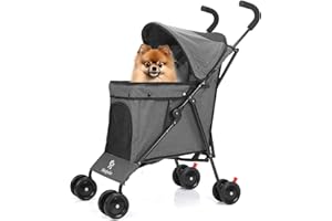 Wedyvko Travel Portable Dog Stroller, Pet Stroller for Small Puppy Dogs & Cats, Up to 33 lbs, Dark Grey