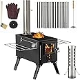 Wood Burning Stove,AVOFOREST Tent Camping Stove Portable,Small Wood Stove with 7 Stainless Chimney Pipes for Outdoor Heating & Cooking, Ice Fishing, Hunting, CHL001