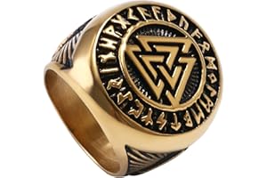 OIDEA Anello da Uomo in Acciaio Inossidabile con Simbolo del Triangolo Celtico Nordico Vichingo in Stile Retrò,Colore Oro Nero,Misura 14(54mm)-27(67mm)