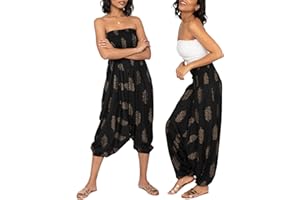 likemary Jumpsuit for Women Pulls Down into Harem Pants with Pockets - 2 in 1 Outfit - Elasticated Waist Ladies Trousers & Summer Jumpsuit