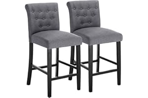 WOLTU Bar Stools Set of 2, Breakfast Barstools with Back and Footrest for Kitchen Counter, Dark Grey