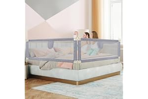 Joparri Barrera de cama 2 x 180 cm y 1 x 150 cm, barrera de protección de cama para niños, altura regulable de 64 – 96 cm, protección anticaídas, barandilla para cuna, color gris