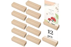 Bukuhlio Pack of 12 Wooden Card Holders, Sturdy Place Card Holder, Wedding, Card Stand, Postcard Holder, Photo Holder for Weddings, Restaurants, Banquets and Parties, Menu Card Holders