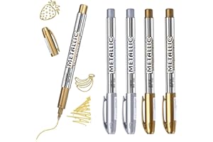 JEOPKO 4 Pcs Metallic Marker Pens, Metallic Pens Silver and Gold Writing Pen for Cards, Permanent Art Marker Pens for Card Making, Painting, Album