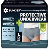 SUNKISS Men's Diapers with Incontinence L, Grey, 16 Pcs | High absorbency, odor control, anti-leak protection and snug fit fo