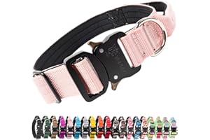 TSPRO Premium Hundehalsband mit Griff Dickes Verstellbares Taktisches Hundehalsband Schwere Ausführung Schnellverschluss Metallschnalle für Mittelgroße bis Große Hunde (Rosa M)