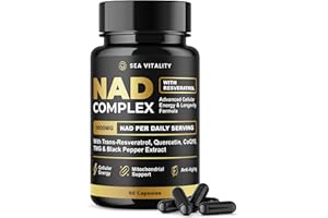 SEA VITALITY NAD Booster Complex with Resveratrol, Quercetin, CoQ10 & TMG | High Strength Cellular Energy & Longevity Support | NAD Supplements UK | 60 Vegan Capsules | Mitochondria & Healthy Aging Support