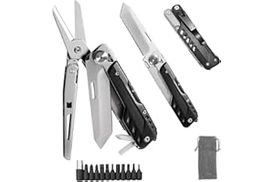 HONZIN Multitool 5 w 1 Wielofunkcyjny składany nóż kieszonkowy, składane nożyczki, odłączany geometryczny nóż ze stali nierdzewnej, z etui ze sznurkiem (Extra 11 Screwdriver Bits)