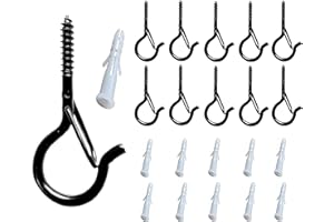 SCARFELL Screw Hooks Q-Hanger Hooks for Outdoor String Lights, Christmas Rope Lights Clips, Wall Cabinet Ceiling Eye Hook with Safety Buckle for Wire Party Light Plants Wind Chimes (Black, 10PCS)